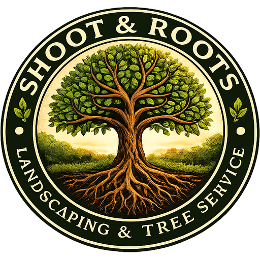 Shoots & Roots logo: a tree with roots in a green circle